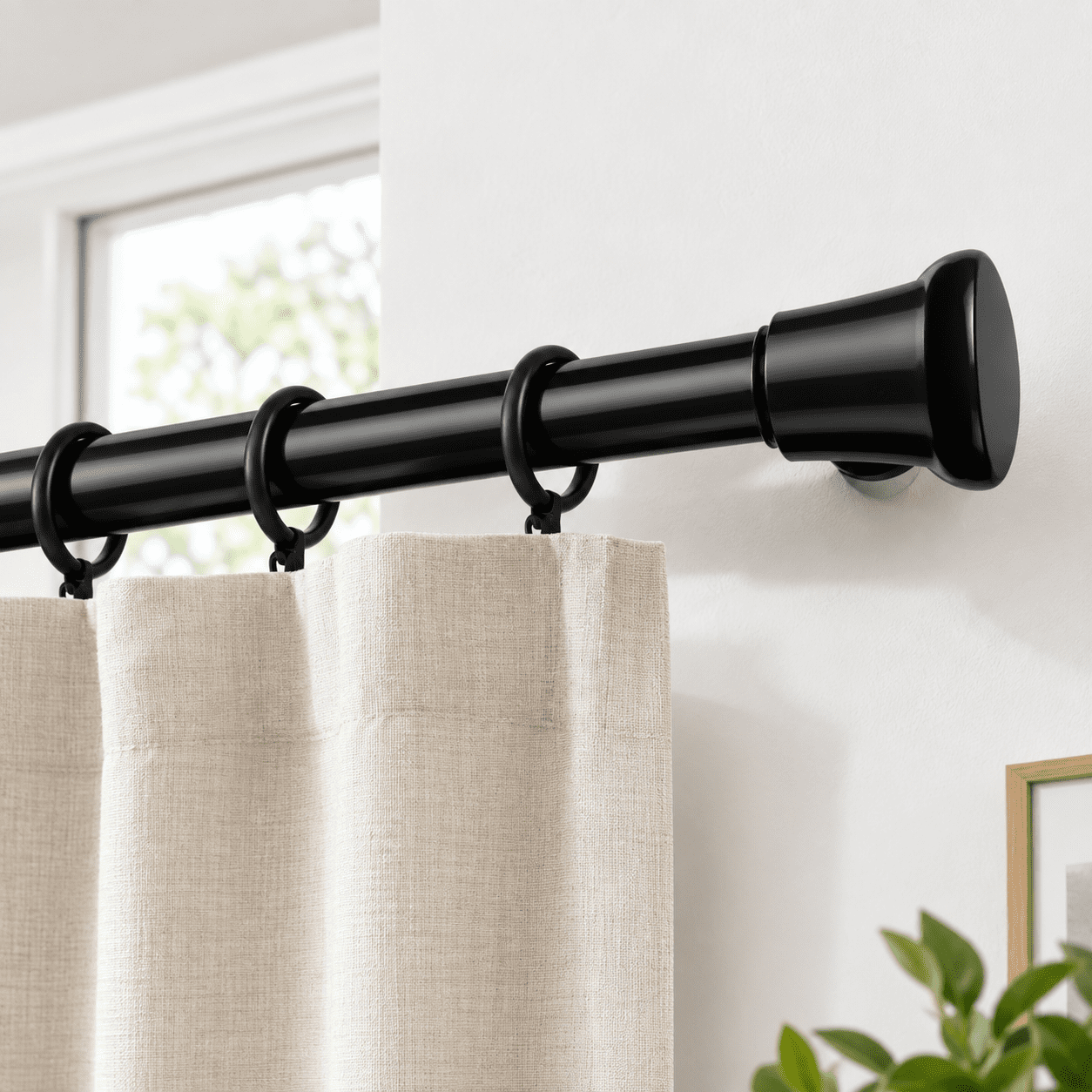 1spring Tension Curtain Rod Black 30-62 Inch - Walmart.com