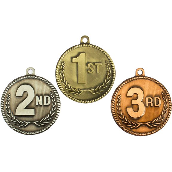 1st 2nd 3rd Place High Relief Award Medals - 3 Piece Set (Gold, Silver, Bronze) Includes Custom Designed Neck Ribbon$$Gift Supply & Awards