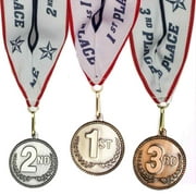 1st 2nd 3rd Place High Relief Award Medals - 3 Piece Set (Gold, Silver, Bronze) - Includes Ribbon