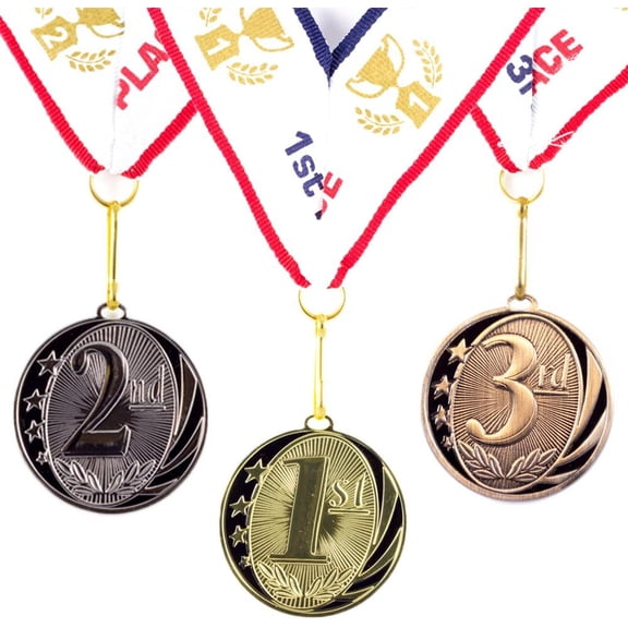 1st 2nd 3rd Place Midnite Star Award Medals - 3 Piece Set (Gold, Silver, Bronze) Includes Neck Ribbon