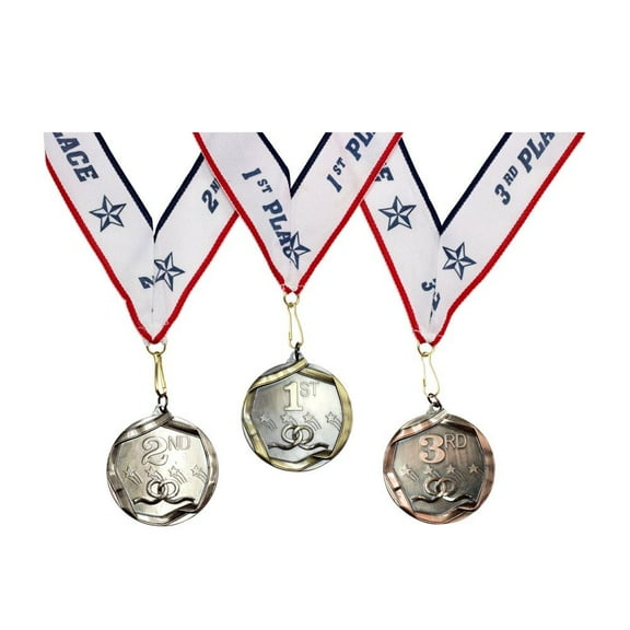 1st 2nd 3rd Place Shooting Stars Award Medals - 3 Piece Set (Gold, Silver, Bronze) - Includes Ribbon