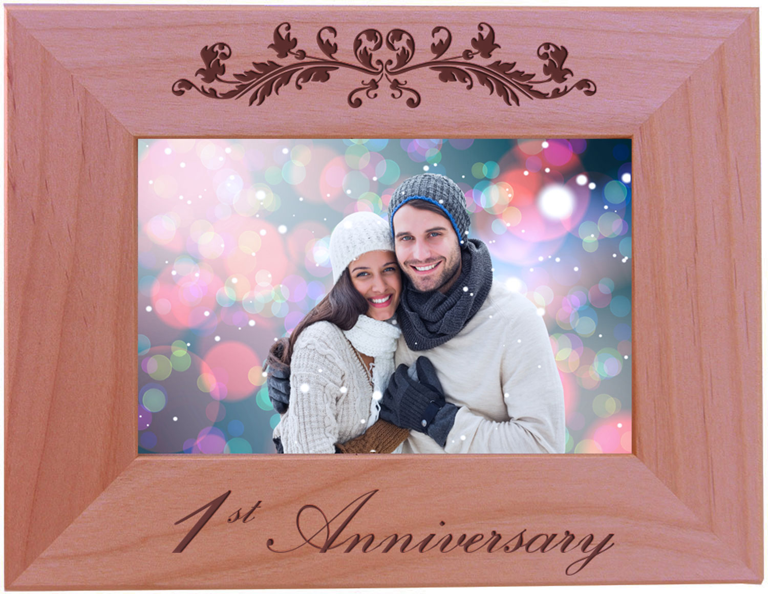 1st Anniversary - 4x6 Inch Engraved Alder Wood Picture Photo Frame - Great Anniversary gift for friends, parents and family - image 1 of 3
