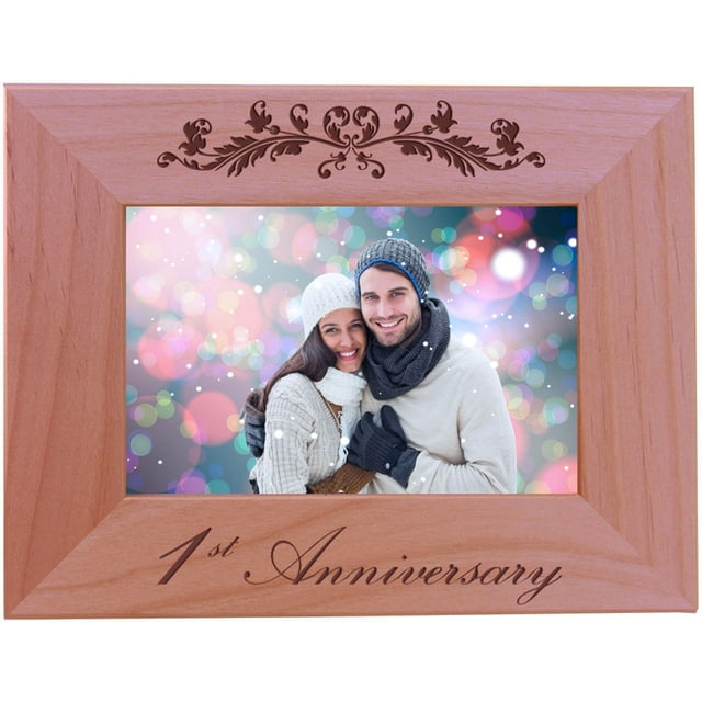 1st Anniversary - 4x6 Inch Engraved Alder Wood Picture Photo Frame - Great Anniversary gift for friends, parents and family