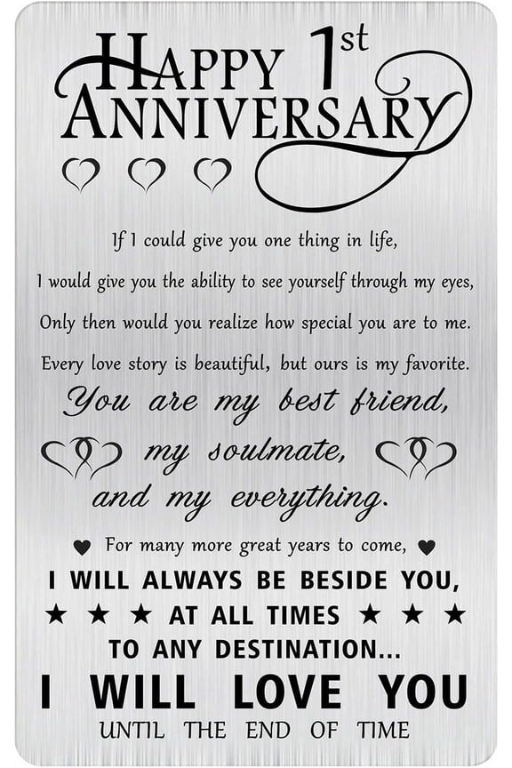 1st Anniversary Meaningful Gifts for Him Her, Happy 1 Year Wedding Anniversary Engraved Wallet Card Gift for Husband Men Boyfriend Women