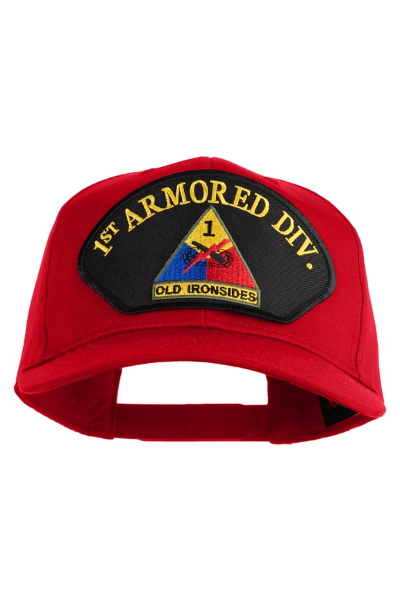 1st Armored Division Old Ironsides Patched Solid Cotton Twill Pro Style Cap - Red OSFM