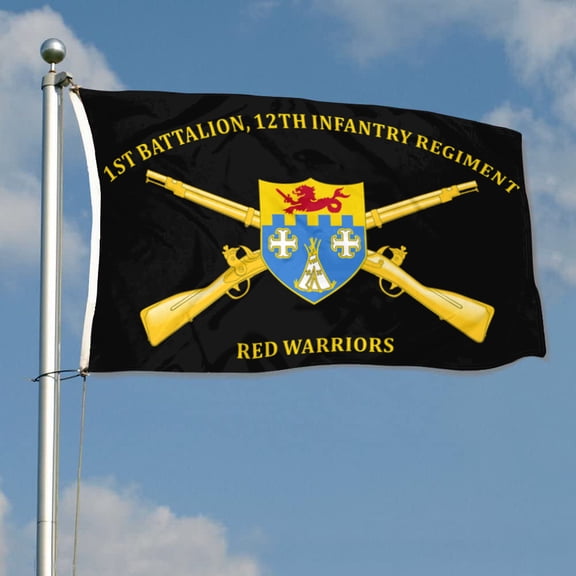 1st Battalion, 12th Infantry Regiment Red Warrior 4th Infantry Division US Army Flag 3x5Feet Outdoor Indoor Decoration Flag with Brass Grommets