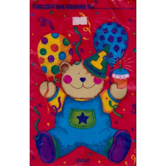 Various 1st Birthday Baby Bear Blue Favor Bags (8ct)