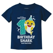 1st Birthday Baby Shark Shirt One Year Old Birthday Boy Girl Shirt Navy 18M