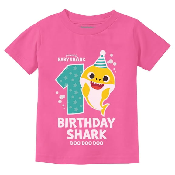 1st Birthday Baby Shark Shirt One Year Old Birthday Boy Girl Shirt Pink 18M