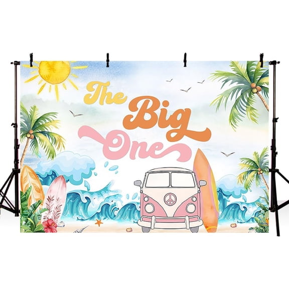 1st Birthday Backdrop Retro Surfboard Summer Beach Surfs Up Boy Birthday Background Pool Party Decorations Banner Photo Booth Props