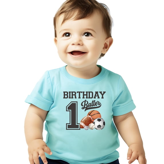 1st Birthday Baller Shirt for Boys Sports Theme Party T-Shirt for 1 Year Old Toddler Chill Shirt 12 Months