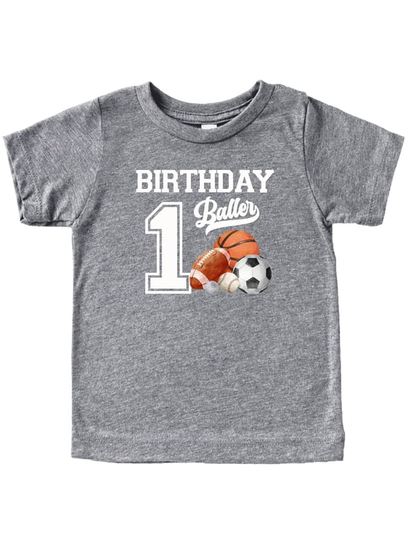 1st Birthday Baller Shirt for Boys Sports Theme Party T-Shirt for 1 Year Old Toddler Granite Heather Shirt 18 Months