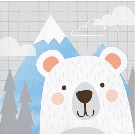 1st Birthday Bear Beverage Napkins Mountain