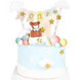 1st Birthday Bear Cake Topper Set 26Pcs Boy First Birthday Decorations Clay & Cardstock