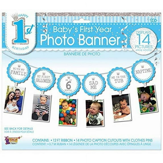 1st Birthday Blue Photo Banner