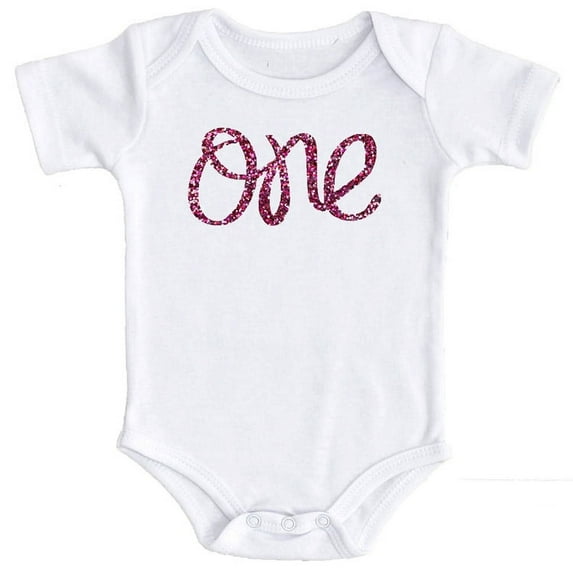 1st Birthday Bodysuit Girl Glitter Bodysuit Hot Pink 1st Birthday Bodysuit for Baby Girls