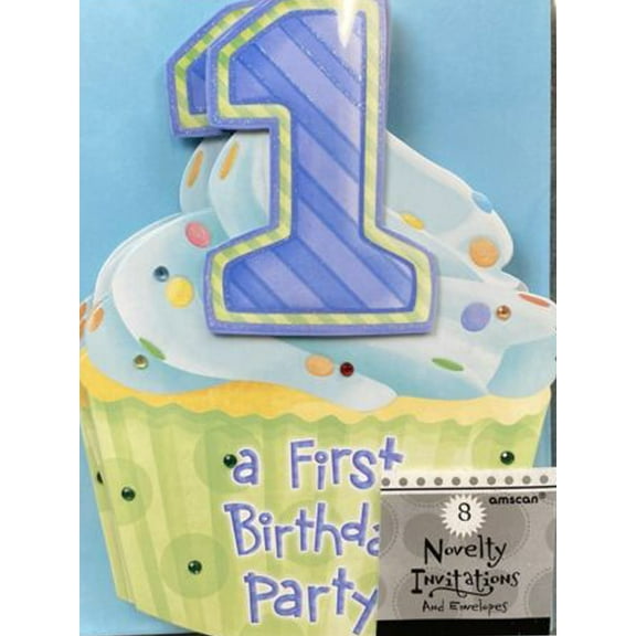 1st Birthday Cupcake Blue First Birthday Party Jumbo Deluxe Novelty Invitations