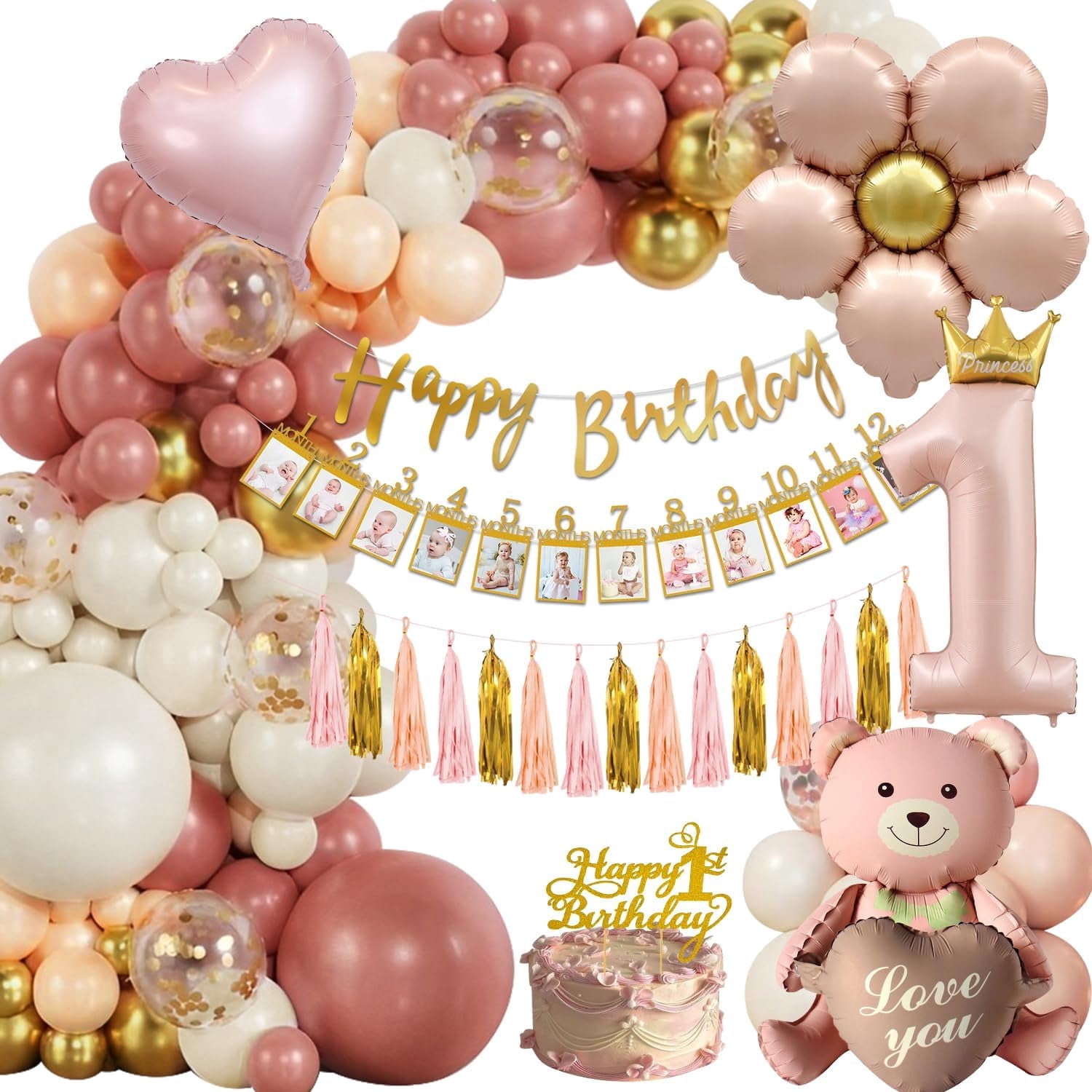 1st Birthday Decoration for Girl, First Birthday Party Decorations with ...