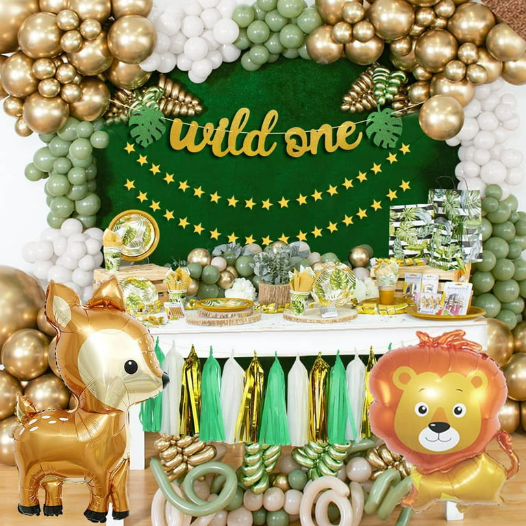 1st Birthday Decorations Boy Girl, First Birthday Decoration, Sage Green  1st Party Balloons for Wild One Safari Party Decoration