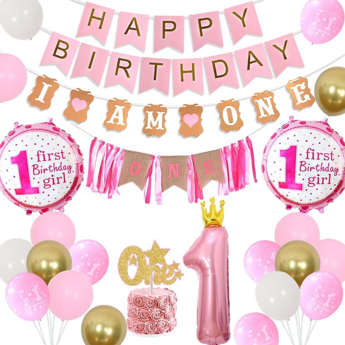 Number 1 Sign 1st Birthday Party Decor 1st Birthday Party Sign Pink Gold  Glitter Number One Sign Girl Birthday Party Decorations (Instant Download)  