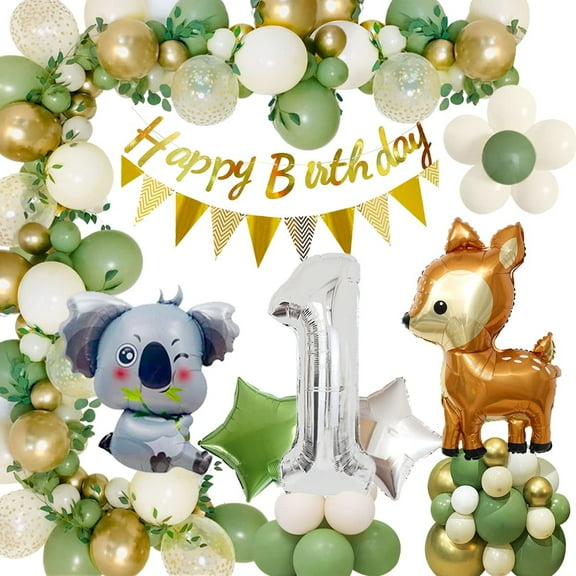 AYUQI 1st Birthday Decorations for Boy Girl,Number 1st Balloon, Safari balloon garland kit for Baby Boy Girl,First 1st Birthday, Anniversary, Baby Shower