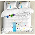 thumbnail image 1 of 1st Birthday Duvet Cover Set King Size, Kids Party Theme One with Abstract and Colorful Stars and Balloons Artwork, Decorative 3 Piece Bedding Set with 2 Pillow Shams, Multicolor, by Ambesonne, 1 of 3