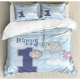 thumbnail image 1 of 1st Birthday Duvet Cover Set, in the Sky with Hand Drawn Style Balloons Party Theme, Decorative 3 Piece Bedding Set with 2 Pillow Shams, Queen Size, Sky Blue and Grey, by Ambesonne, 1 of 3