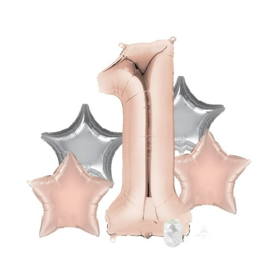 1st Birthday Girl Balloon Bouquet Pink and Silver with Ribbon