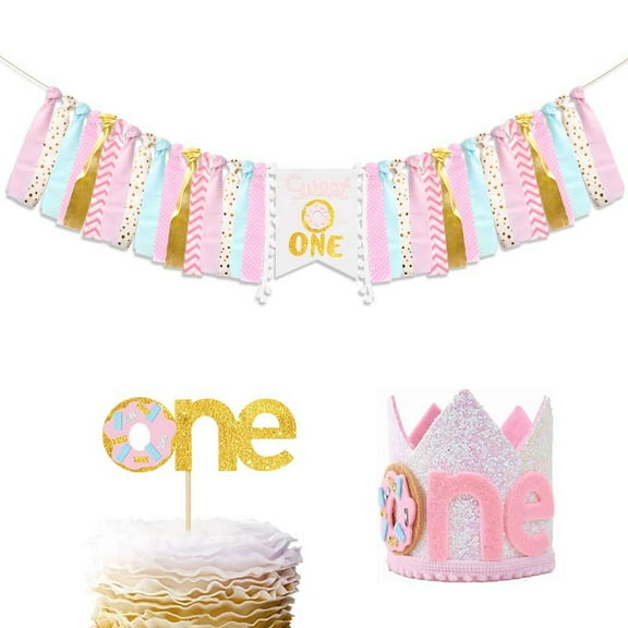 1st Birthday Highchair Banner Pink Happy Birthday Banner Party Decorations for First Birthday Best Princess Photo Props for Baby Girl