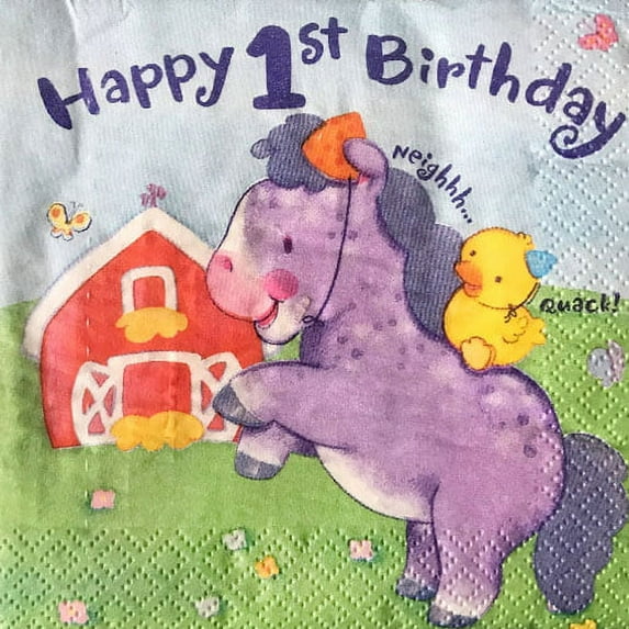 1st Birthday 'Little Farm Animals' Small Napkins (16ct)