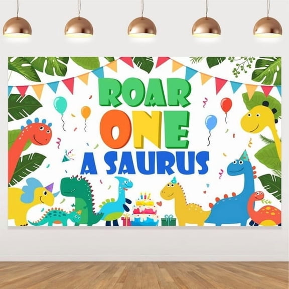 1st Birthday Party Backdrop, Dinosaur Backdrop Happy Birthday Cartoon Dinosaurs Theme for Birthday Party Kids Child Newborn Baby Bday Background, Tropical Jungle Banner Decorations Photo Booth Props
