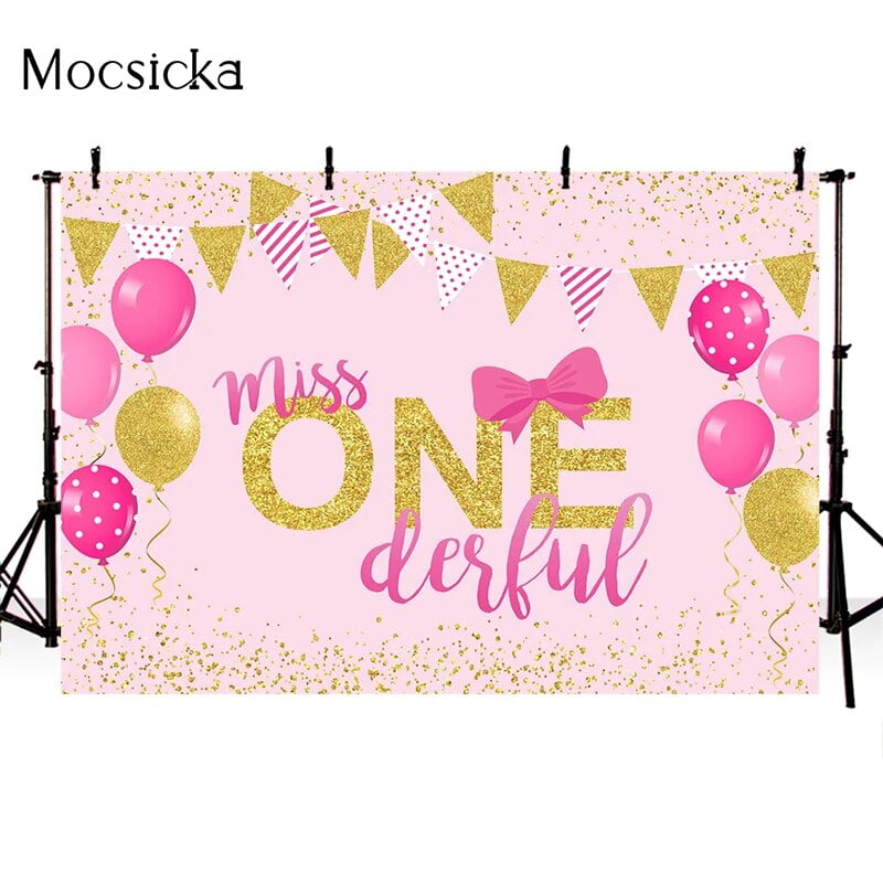 8x6ft First Birthday Backdrop Blue Gold - Baby Boy Photo Background For Cake Smash & Photography