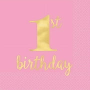 1st Birthday 'Pink and Gold' Premium Lunch Napkins (16ct)