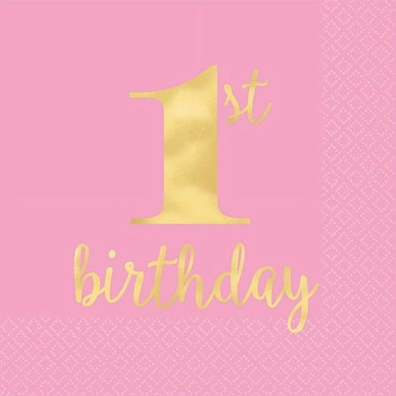 1st Birthday 'Pink and Gold' Premium Lunch Napkins (16ct)