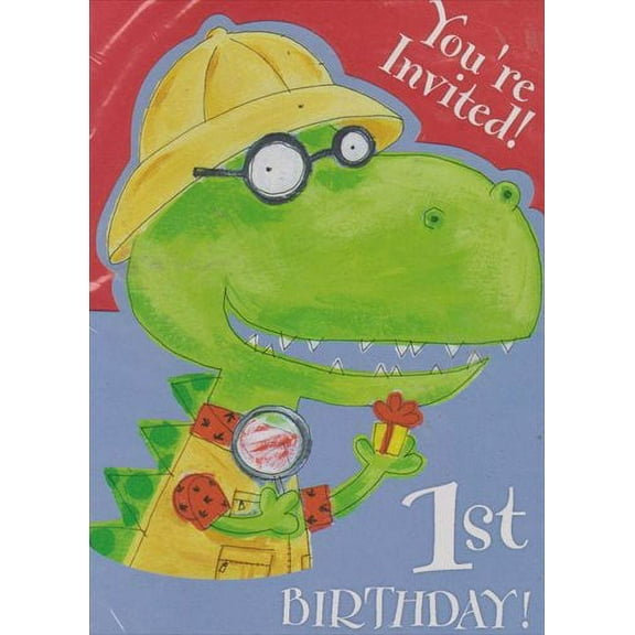 1st Birthday Safari Dinosaur Invitations w/ Env. (8ct)
