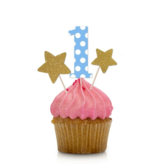 1st Birthday Sky Blue Cupcake Topper Set