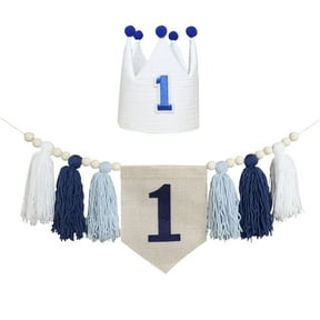 1st Birthday Tassel Banner | High Chair Decoration | Pre-Assembled Party Decor | Blue, Green, Pink, Brown | Soft Cloth Fabric | 20x15x5cm