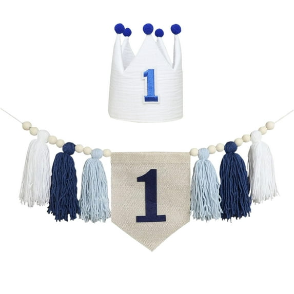 1st Birthday Tassel Banner | High Chair Decoration | Pre-Assembled Party Decor | Blue, Green, Pink, Brown | Soft Cloth Fabric | 20x15x5cm