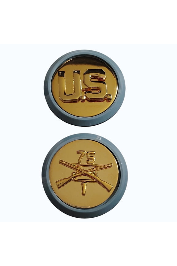 1st Bn, 75th Ranger Regt & U.S. w/ Light Blue Disc Trim Novelty Lapel Pin Set, 1/75 Ranger Regiment