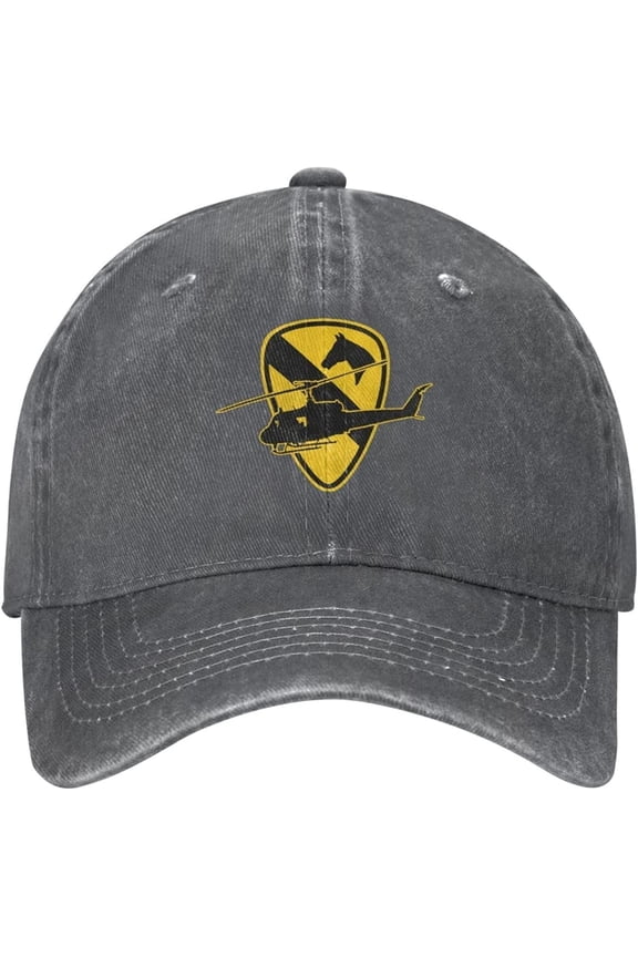 1st Cavalry Division The First Team Hat Cap Baseball Hats Dad Adjustable Cowboy Unisex Denim Trucker Adult Vintage Cotton Washable Retro Caps Men's Women's Outdoor Sports Washed, One Size
