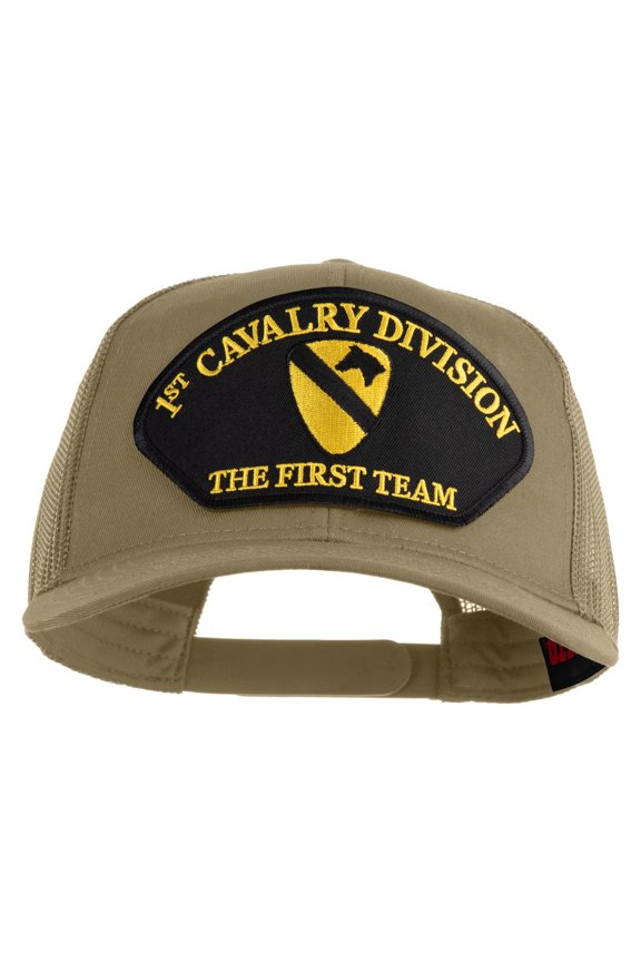 1st Cavalry Division The First Team Patched Solid Cotton Twill Mesh Prostyle Cap - Khaki OSFM