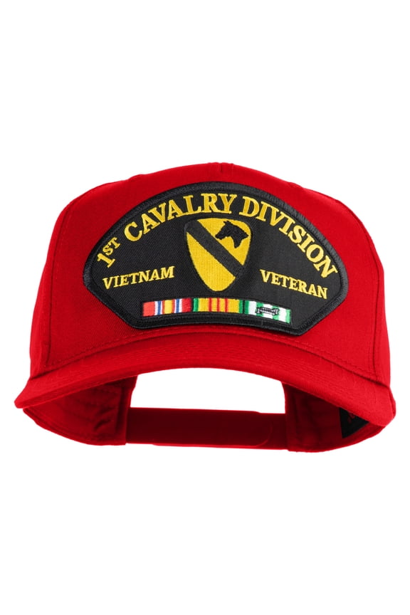 1st Cavalry Division Vietnam Veteran Patched Solid Cotton Twill 5 Panel Prostyle Snap Cap - Red OSFM