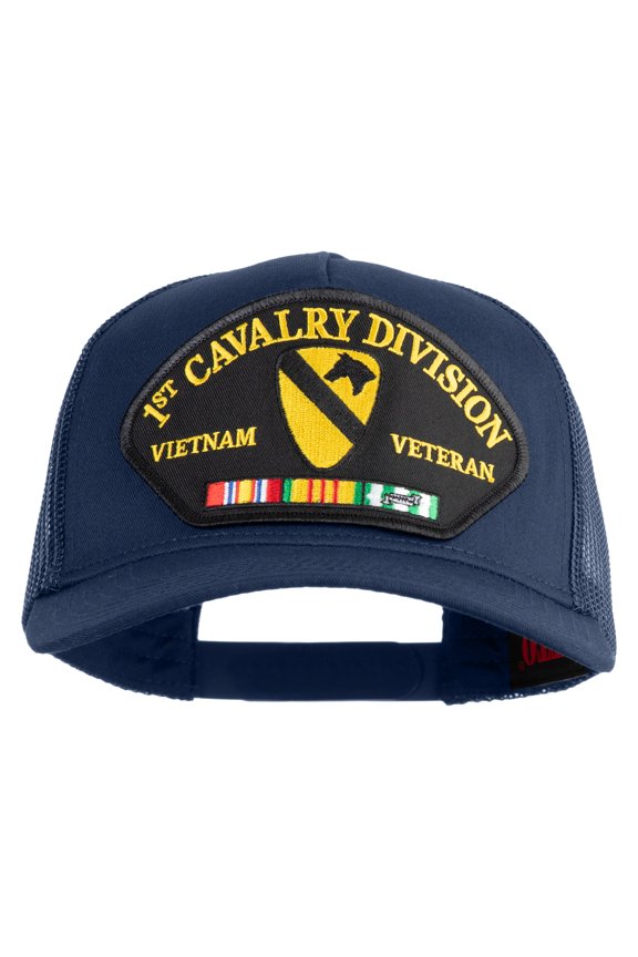 1st Cavalry Division Vietnam Veteran Patched Solid Cotton Twill 5 panel Mesh Back Cap - Navy OSFM