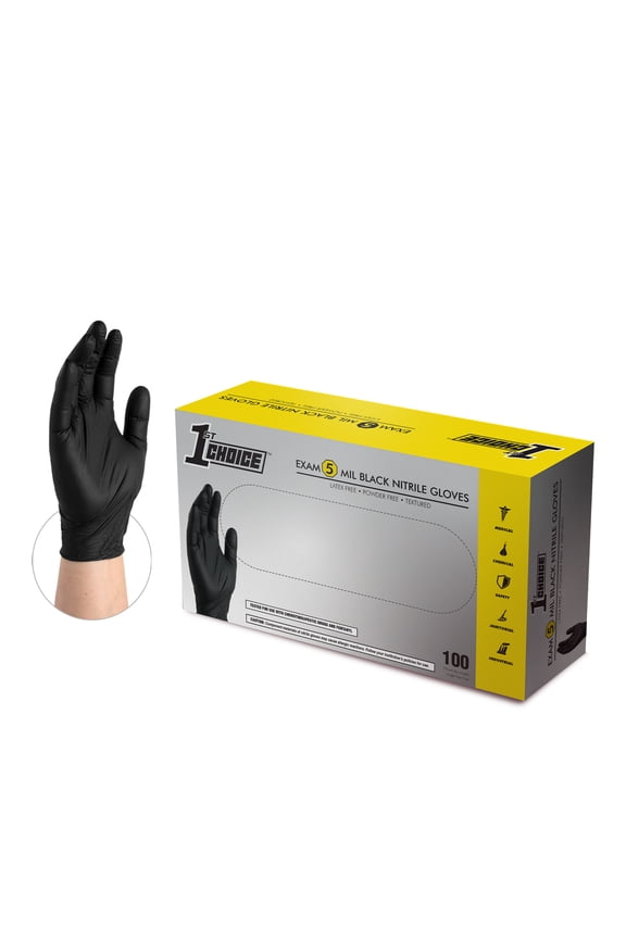 5mil Black Nitrile Exam Grade Chemo-Rated & Fentanyl Resistant Disposable Gloves, Medium, 100
