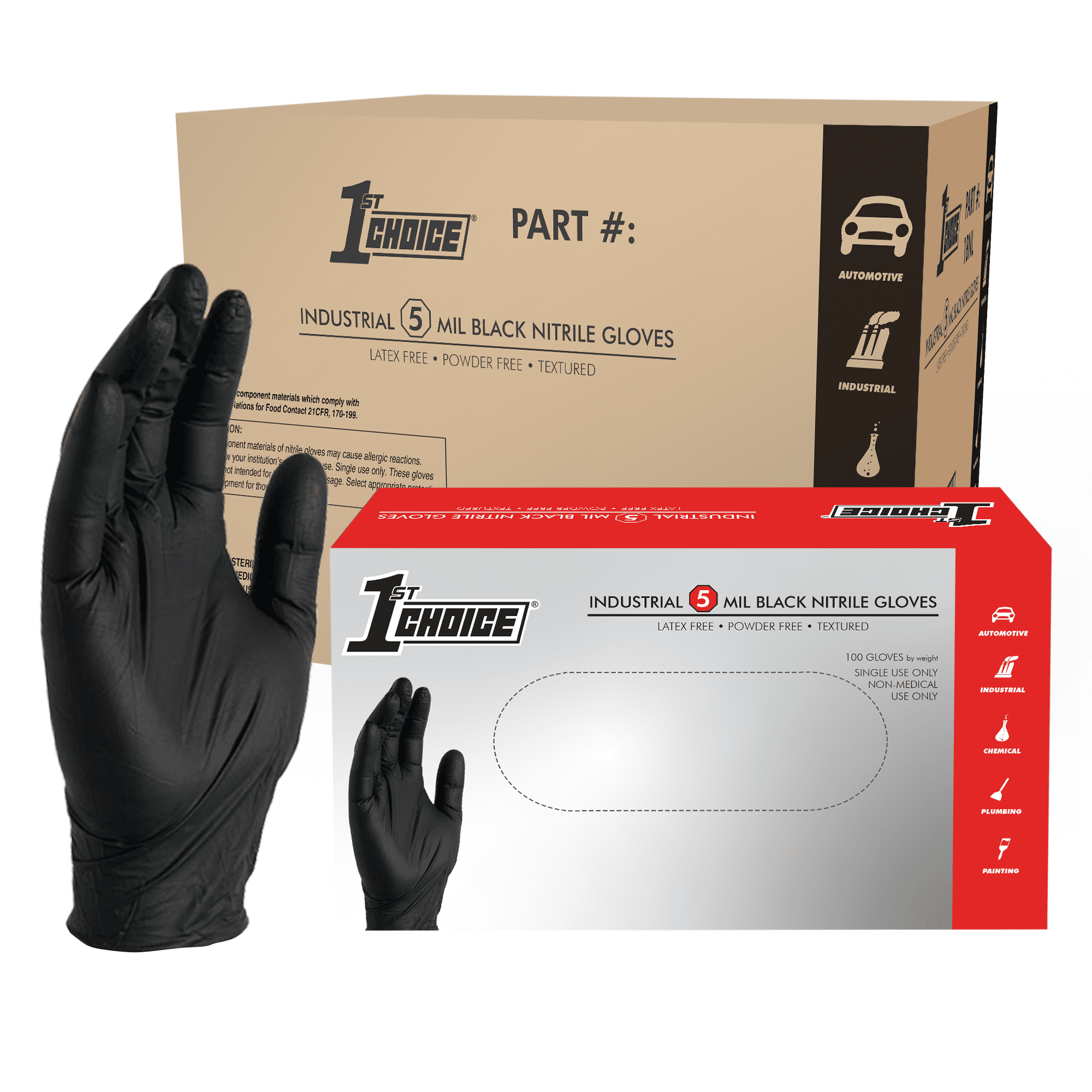 1st Choice Black Disposable Nitrile Gloves, Size Large, 1000 Count, 6 mil
