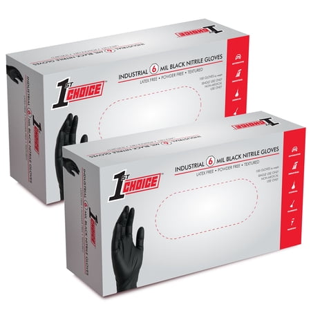 1st Choice Black Disposable Nitrile Gloves, Size Large, 200 Count, 6 mil