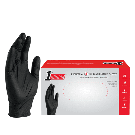 1st Choice Black Disposable Nitrile Gloves, Size Small, 100 Count, 6 mil