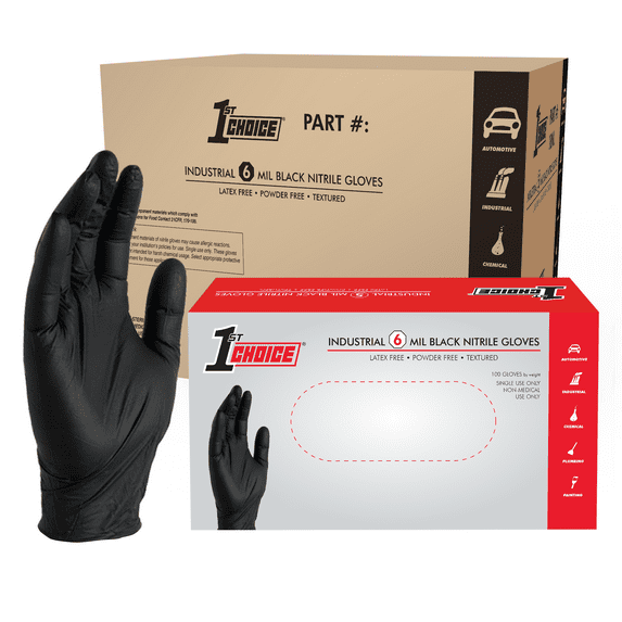1st Choice Black Disposable Nitrile Gloves, Size Small, 1000 Count, 6 mil