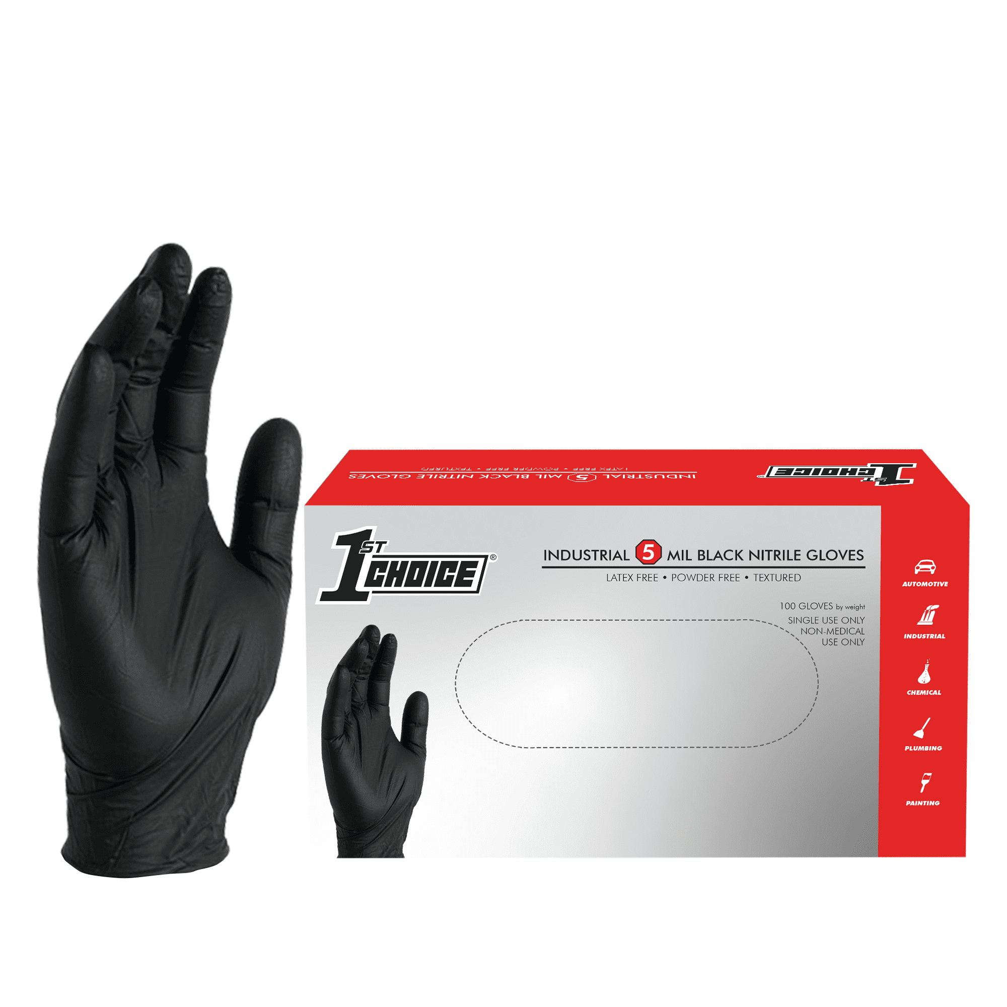 1st Choice Black Disposable Nitrile Gloves, Size X-Large, 100 Count, 5 mil