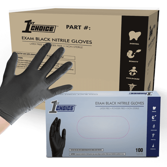 1st Choice Black Nitrile Exam Gloves, Size Large, 1000 Count, Light-Duty